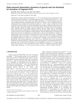 State-resolved dissociation dynamics of glyoxal near the threshold for formation of fragment HCO