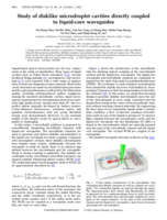 Study of disklike microdroplet cavities directly coupled to liquid-core waveguides