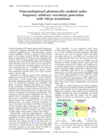 Time-multiplexed photonically enabled radiofrequency arbitrary waveform generation with 100 ps transitions
