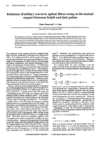 Existence of solitary waves in optical fibers owing to the mutual support between bright and dark pulses