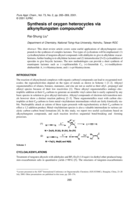 Synthesis of oxygen heterocycles via alkynyltungsten compounds