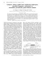 Compact, 220-ps visible laser employing single-pass, cascaded frequency conversion in monolithic periodically poled lithium niobate