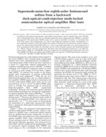 Supermode-noise-free eighth-order femtosecond soliton from a backward dark-optical-comb-injection mode-locked semiconductor optical amplifier fiber laser