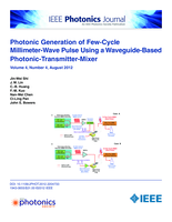 Photonic generation of few-cycle millimeter-wave pulse using a waveguide-based photonic-transmitter-mixer