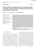 Initiative climate, psychological safety and knowledge sharing as predictors of team creativity: A multilevel study of research and development project teams.