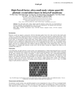 High-purcell factor, ultra-small mode volume quasi-H1 photonic crystal defect lasers in InGaAsP membrane
