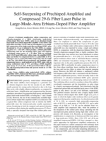 Self-steepening of prechirped amplified and compressed 29-fs fiber laser pulse in large-mode-area erbium-doped fiber amplifier